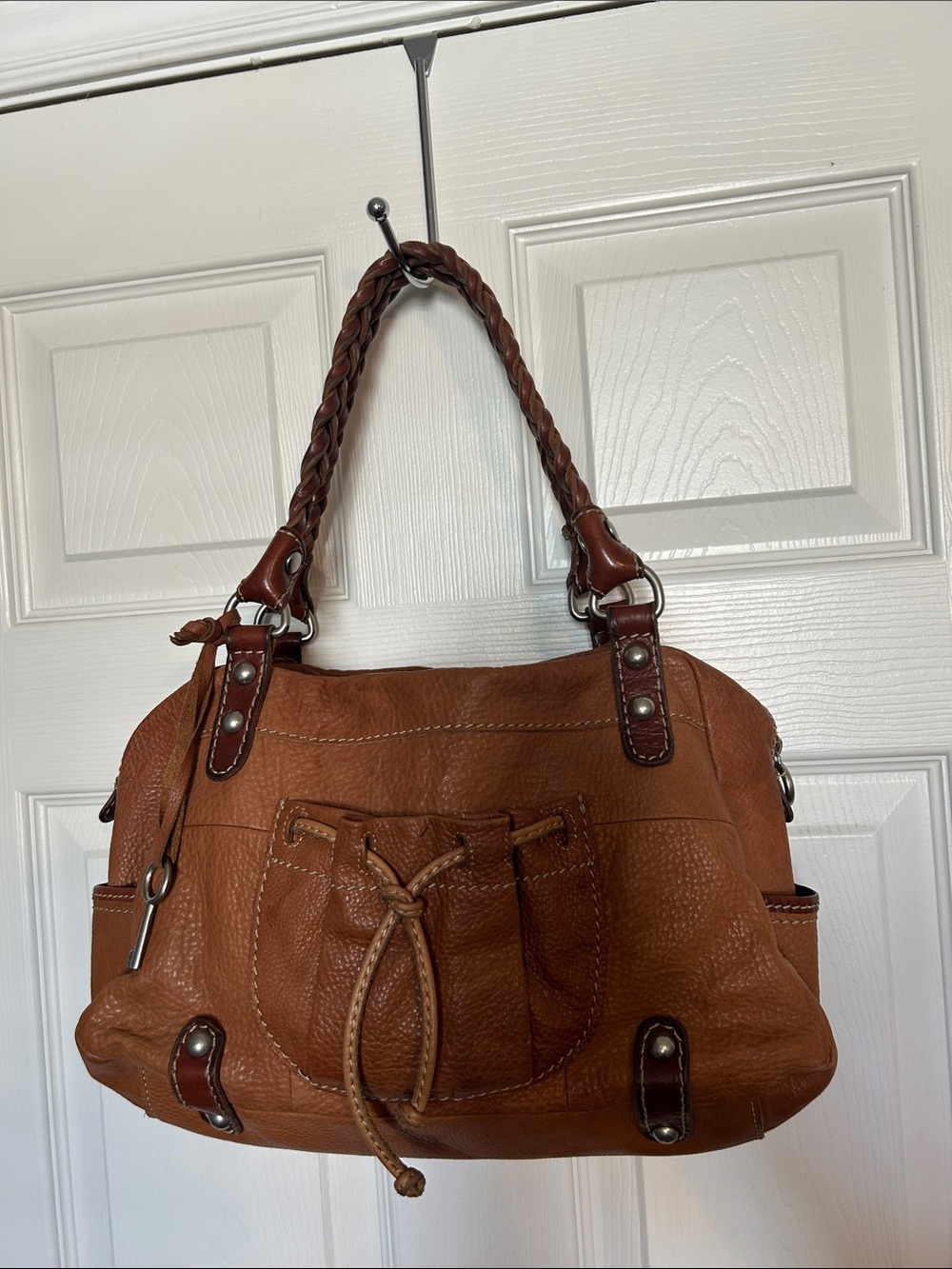 Fossil Cognac Brown Braided-Handle Shoulder Bag